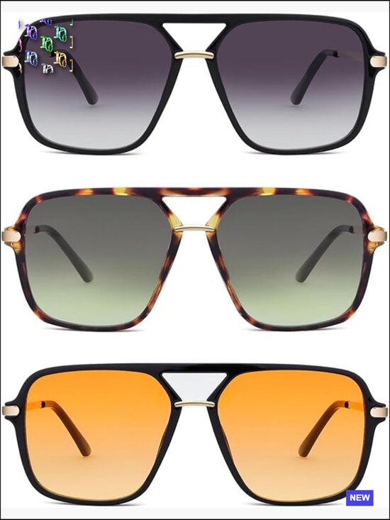Retro Square Aviator Sunglasses Tinted Lens Trendy Unisex No Nose Piece main image 6